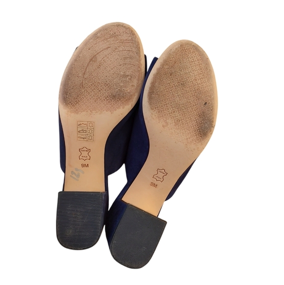 Tory Burch Navy Suede Peep Toe Mules - Picture 5 of 6